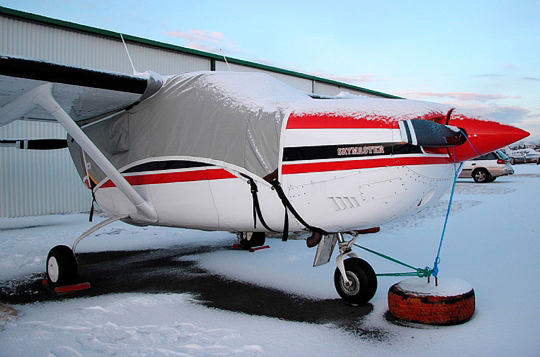 Cessna 337 Skymaster Canopy Cover w/ 14" bib ext., goes back to rear engine inlet and hooks to t.e.